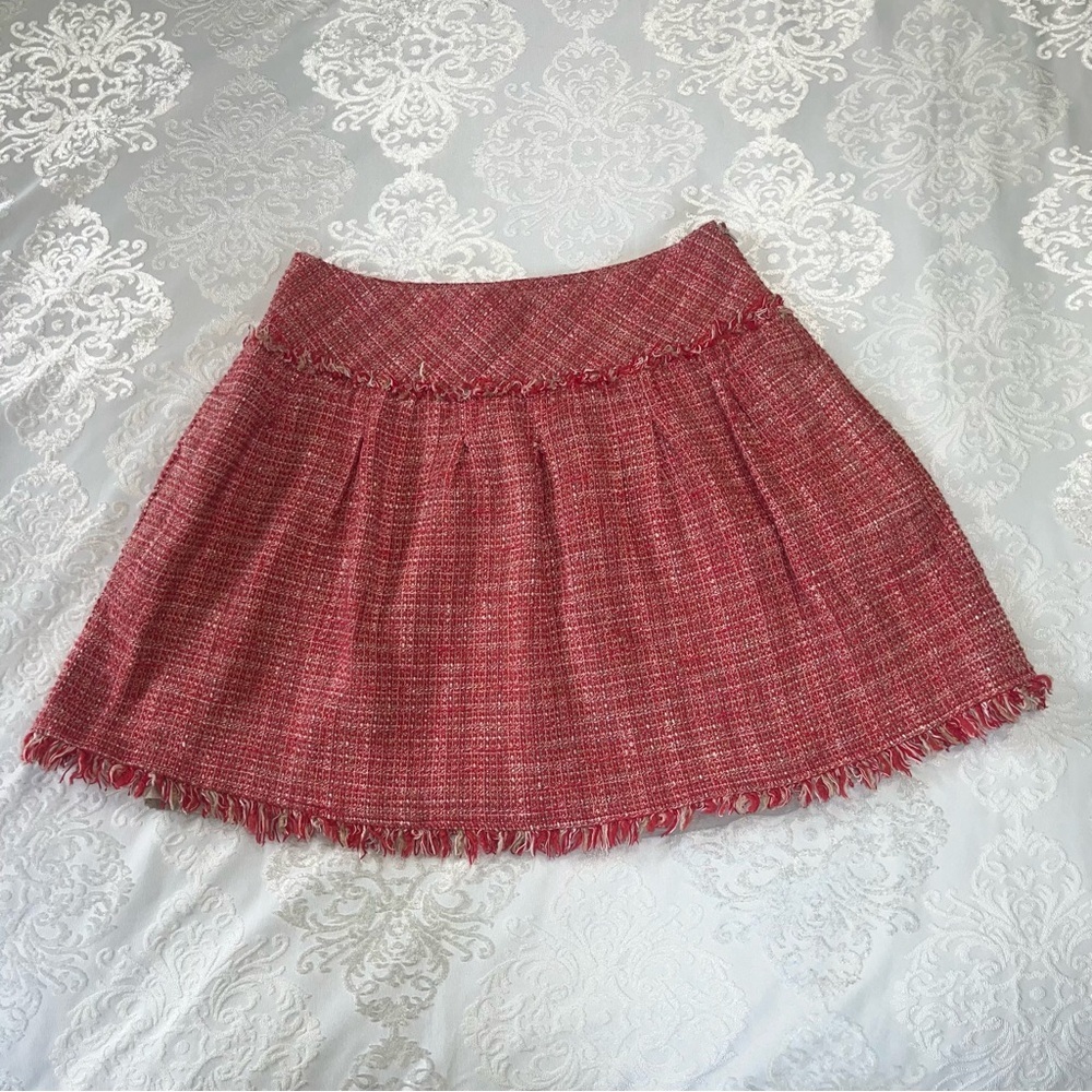 BCBGMaxazria Tweed Fringe Mini Skirt Coral Size 6